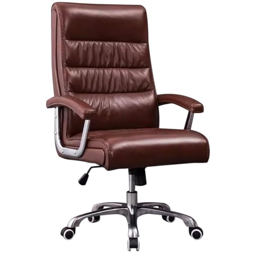 NMVAWIPT Ergonomischer Schaukel-Bürostuhl for Führungskräfte – Schreibtisch Aus Rindsleder Mit Hoher Rückenlehne, 360°-Drehung, Einstellbarer Höhe Und Neigung(Brown) von NMVAWIPT