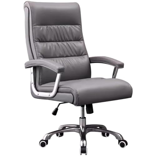 NMVAWIPT Ergonomischer Schaukel-Bürostuhl for Führungskräfte – Schreibtisch Aus Rindsleder Mit Hoher Rückenlehne, 360°-Drehung, Einstellbarer Höhe Und Neigung(Grigio) von NMVAWIPT