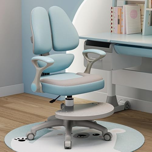 NMVAWIPT Ergonomischer Schreibtischstuhl for Schüler Mit Armlehnen, Verstellbarer Lordosenstütze, Schwerkrafträdern Und Fußstütze, Drehbaren Bürostühlen for Das Klassenzimmer(Blue) von NMVAWIPT