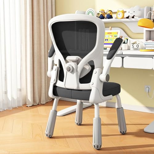 NMVAWIPT Ergonomischer Schreibtischstuhl for Schüler Mit Verstellbarer Lordosenstütze, Höhenverstellbar, Klappbaren Armlehnen, for Das Home-School-Büro(Black) von NMVAWIPT