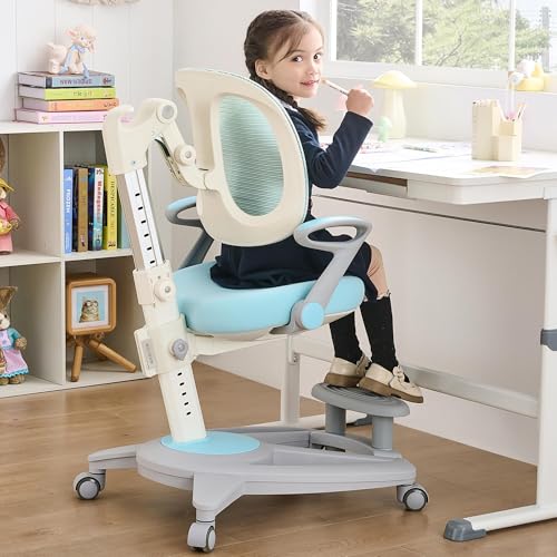 NMVAWIPT Ergonomischer Schreibtischstuhl for Studenten Mit Fußstütze, Höhenverstellbar Und Verstellbarem Design for Studium, Arbeit Und Essen(Blue) von NMVAWIPT