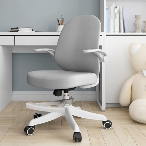 NMVAWIPT Ergonomischer Schreibtischstuhl for Studenten Mit Fußstütze, Höhenverstellbarer Drehstuhl Mit Klappbaren Armlehnen, Arbeits- Und Computerstuhl(/Grey) von NMVAWIPT