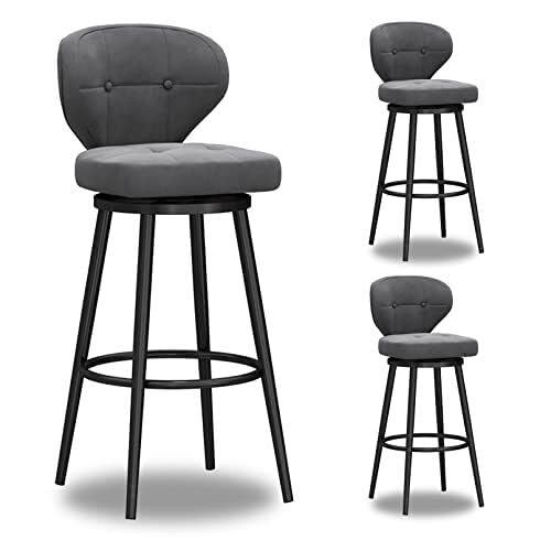 NMVAWIPT Esszimmerstühle Barhocker, Metall-Thekenhocker Mit Rückenlehne, Drehbare, Küchenstühle Samtbezug, Bistro(Gray,75cm) von NMVAWIPT