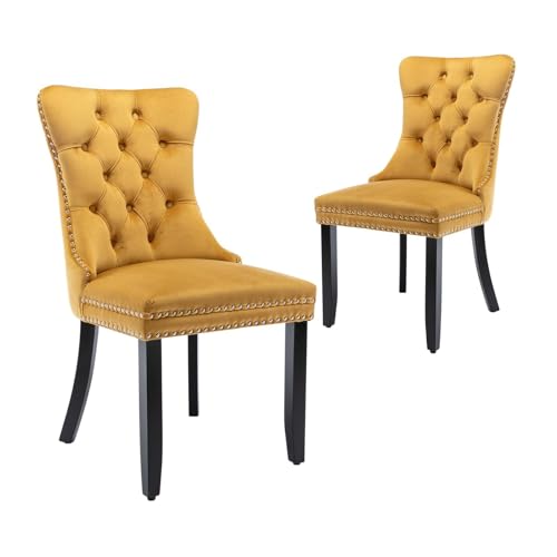 NMVAWIPT Esszimmerstühle Mit Samtpolsterung, Ringzugbesatz Und Knopfrücken, Moderne Sitzgelegenheiten for Küche, Schlafzimmer Wohnzimmer(Gold,Set of 2) von NMVAWIPT