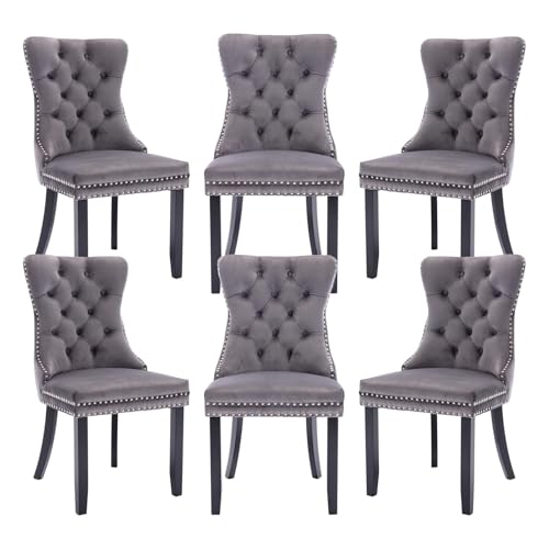 NMVAWIPT Esszimmerstühle Mit Samtpolsterung, Ringzugbesatz Und Knopfrücken, Moderne Sitzgelegenheiten for Küche, Schlafzimmer Wohnzimmer(Gray,Set of 6) von NMVAWIPT
