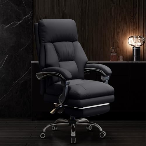 NMVAWIPT Executive-Bürostuhl Mit Hoher Rückenlehne Und Fußstütze, Ergonomischer Gaming- Und Computer-Schreibtischstuhl Aus Leder, 135° Neigung(Black) von NMVAWIPT