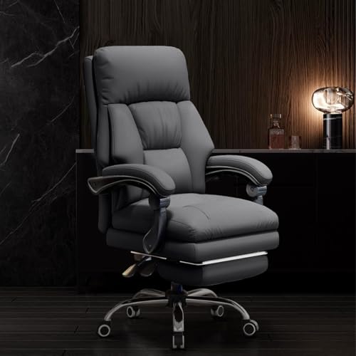 NMVAWIPT Executive-Bürostuhl Mit Hoher Rückenlehne Und Fußstütze, Ergonomischer Gaming- Und Computer-Schreibtischstuhl Aus Leder, 135° Neigung(Gray) von NMVAWIPT