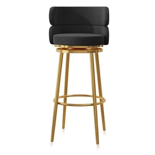 NMVAWIPT Gepolsterte, Drehbare Barhocker, Kücheninselstühle Mit Hoher Rückenlehne Und Fußstütze, Samttheke 360°-Drehung, Metallrahmen(Black-1 Pcs) von NMVAWIPT