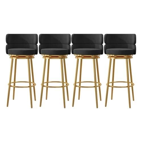NMVAWIPT Gepolsterte, Drehbare Barhocker, Kücheninselstühle Mit Hoher Rückenlehne Und Fußstütze, Samttheke 360°-Drehung, Metallrahmen(Black-4 Pcs) von NMVAWIPT