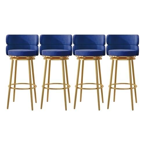 NMVAWIPT Gepolsterte, Drehbare Barhocker, Kücheninselstühle Mit Hoher Rückenlehne Und Fußstütze, Samttheke 360°-Drehung, Metallrahmen(Blue-4 Pcs) von NMVAWIPT
