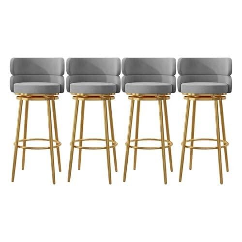 NMVAWIPT Gepolsterte, Drehbare Barhocker, Kücheninselstühle Mit Hoher Rückenlehne Und Fußstütze, Samttheke 360°-Drehung, Metallrahmen(Grey-4 Pcs) von NMVAWIPT