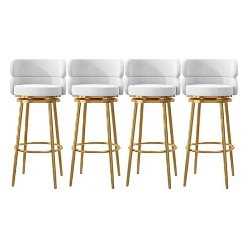 NMVAWIPT Gepolsterte, Drehbare Barhocker, Kücheninselstühle Mit Hoher Rückenlehne Und Fußstütze, Samttheke 360°-Drehung, Metallrahmen(White-4 Pcs) von NMVAWIPT