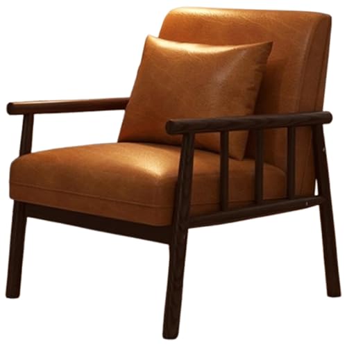 NMVAWIPT Gepolsterter Retro-Akzentstuhl Aus Massivholz Mit Breiter Sitzfläche – Loungesofa for Wohnzimmer, Büro, Café(Color 7 (Leather)) von NMVAWIPT