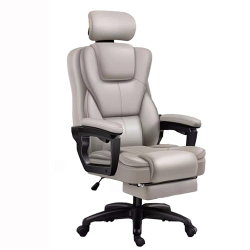 NMVAWIPT Großer Chefsessel Mit Hoher Rückenlehne, Aus PU-Leder, Liegesessel Fußstütze, for Computer(Gray) von NMVAWIPT