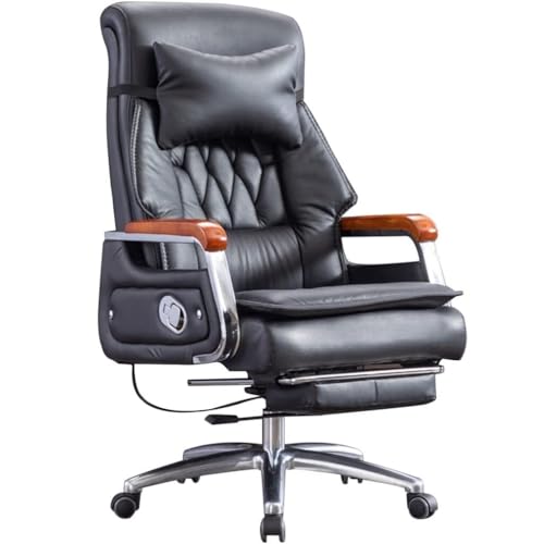 NMVAWIPT Großer Und Hoher Chefsessel, 90° Bis 155° Verstellbarer Drehstuhl Mit Liftfunktion, Ergonomischer Schreibtischstuhl Aus Leder for Büro Und Zuhause(Black) von NMVAWIPT