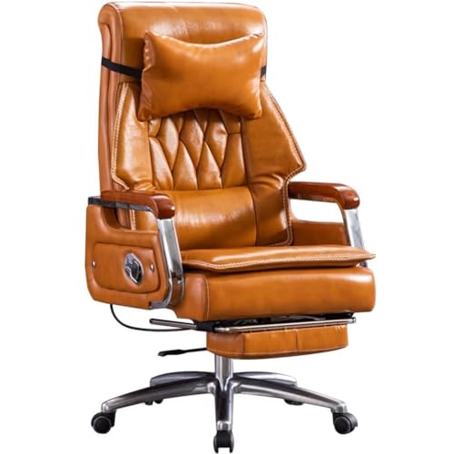 NMVAWIPT Großer Und Hoher Chefsessel, 90° Bis 155° Verstellbarer Drehstuhl Mit Liftfunktion, Ergonomischer Schreibtischstuhl Aus Leder for Büro Und Zuhause(Orange-Yellow) von NMVAWIPT