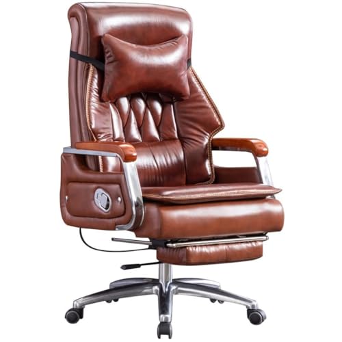 NMVAWIPT Großer Und Hoher Chefsessel, 90° Bis 155° Verstellbarer Drehstuhl Mit Liftfunktion, Ergonomischer Schreibtischstuhl Aus Leder for Büro Und Zuhause(Reddish-Brown) von NMVAWIPT