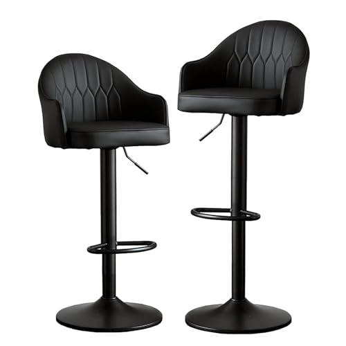 NMVAWIPT Höhenverstellbare, Drehbare Barhocker, 2er-Set, Thekenstühle Aus PU-Leder Mit Rückenlehne Und Fußstütze for Kücheninsel, Restaurant(Black - Black Legs) von NMVAWIPT