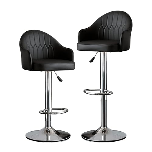 NMVAWIPT Höhenverstellbare, Drehbare Barhocker, 2er-Set, Thekenstühle Aus PU-Leder Mit Rückenlehne Und Fußstütze for Kücheninsel, Restaurant(Black - Silver Legs) von NMVAWIPT