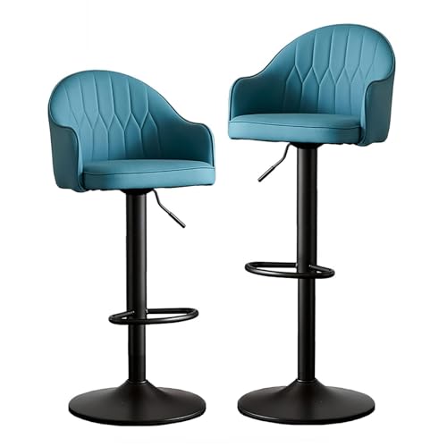 NMVAWIPT Höhenverstellbare, Drehbare Barhocker, 2er-Set, Thekenstühle Aus PU-Leder Mit Rückenlehne Und Fußstütze for Kücheninsel, Restaurant(Blue - Black Legs) von NMVAWIPT