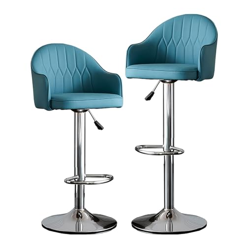NMVAWIPT Höhenverstellbare, Drehbare Barhocker, 2er-Set, Thekenstühle Aus PU-Leder Mit Rückenlehne Und Fußstütze for Kücheninsel, Restaurant(Blue - Silver Legs) von NMVAWIPT