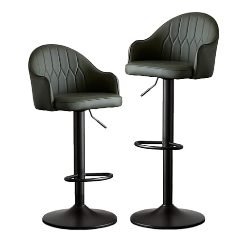NMVAWIPT Höhenverstellbare, Drehbare Barhocker, 2er-Set, Thekenstühle Aus PU-Leder Mit Rückenlehne Und Fußstütze for Kücheninsel, Restaurant(Dark Green - Black Legs) von NMVAWIPT