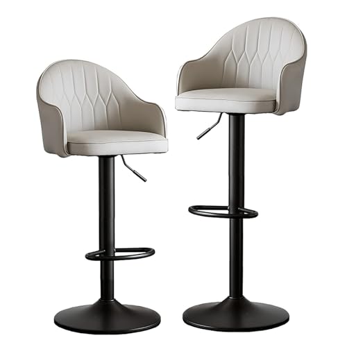 NMVAWIPT Höhenverstellbare, Drehbare Barhocker, 2er-Set, Thekenstühle Aus PU-Leder Mit Rückenlehne Und Fußstütze for Kücheninsel, Restaurant(Light Grey - Black Legs) von NMVAWIPT