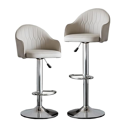 NMVAWIPT Höhenverstellbare, Drehbare Barhocker, 2er-Set, Thekenstühle Aus PU-Leder Mit Rückenlehne Und Fußstütze for Kücheninsel, Restaurant(Light Grey - Silver Legs) von NMVAWIPT