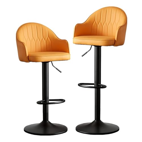 NMVAWIPT Höhenverstellbare, Drehbare Barhocker, 2er-Set, Thekenstühle Aus PU-Leder Mit Rückenlehne Und Fußstütze for Kücheninsel, Restaurant(Orange - Black Legs) von NMVAWIPT