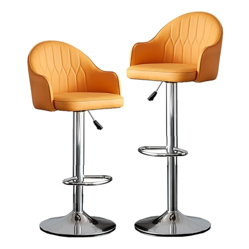 NMVAWIPT Höhenverstellbare, Drehbare Barhocker, 2er-Set, Thekenstühle Aus PU-Leder Mit Rückenlehne Und Fußstütze for Kücheninsel, Restaurant(Orange - Silver Legs) von NMVAWIPT