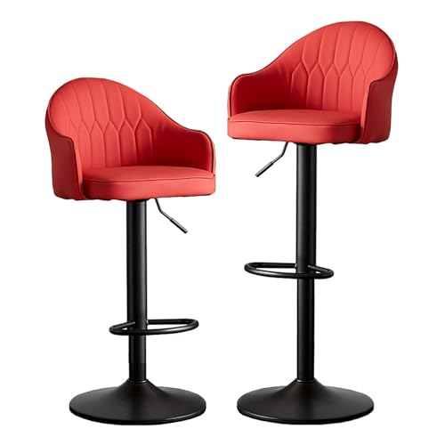 NMVAWIPT Höhenverstellbare, Drehbare Barhocker, 2er-Set, Thekenstühle Aus PU-Leder Mit Rückenlehne Und Fußstütze for Kücheninsel, Restaurant(Red - Black Legs) von NMVAWIPT