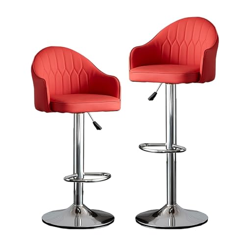 NMVAWIPT Höhenverstellbare, Drehbare Barhocker, 2er-Set, Thekenstühle Aus PU-Leder Mit Rückenlehne Und Fußstütze for Kücheninsel, Restaurant(Red - Silver Legs) von NMVAWIPT