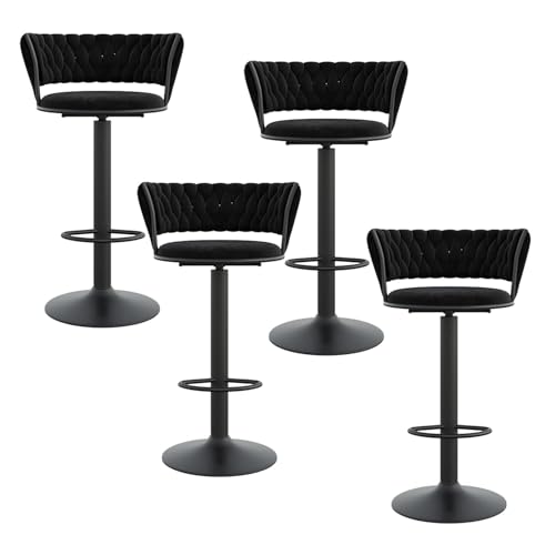 NMVAWIPT Höhenverstellbare, Drehbare Barhocker, 4er-Set, Mit Samtgepolsterter, Getufteter Rückenlehne Und Goldener Fußstütze(Black-Black Leg) von NMVAWIPT