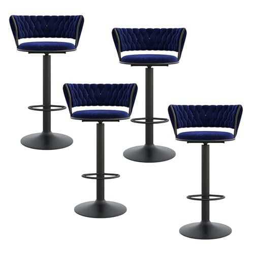 NMVAWIPT Höhenverstellbare, Drehbare Barhocker, 4er-Set, Mit Samtgepolsterter, Getufteter Rückenlehne Und Goldener Fußstütze(Blue-Black Leg) von NMVAWIPT
