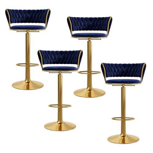 NMVAWIPT Höhenverstellbare, Drehbare Barhocker, 4er-Set, Mit Samtgepolsterter, Getufteter Rückenlehne Und Goldener Fußstütze(Blue-Gold Leg) von NMVAWIPT