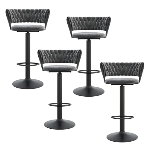 NMVAWIPT Höhenverstellbare, Drehbare Barhocker, 4er-Set, Mit Samtgepolsterter, Getufteter Rückenlehne Und Goldener Fußstütze(Gray-Black Leg) von NMVAWIPT