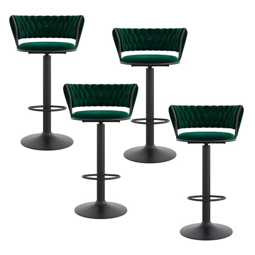 NMVAWIPT Höhenverstellbare, Drehbare Barhocker, 4er-Set, Mit Samtgepolsterter, Getufteter Rückenlehne Und Goldener Fußstütze(Green-Black Leg) von NMVAWIPT