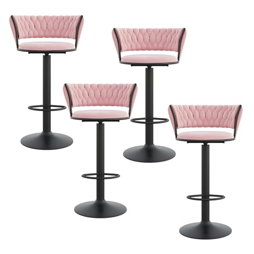 NMVAWIPT Höhenverstellbare, Drehbare Barhocker, 4er-Set, Mit Samtgepolsterter, Getufteter Rückenlehne Und Goldener Fußstütze(Pink-Black Leg) von NMVAWIPT