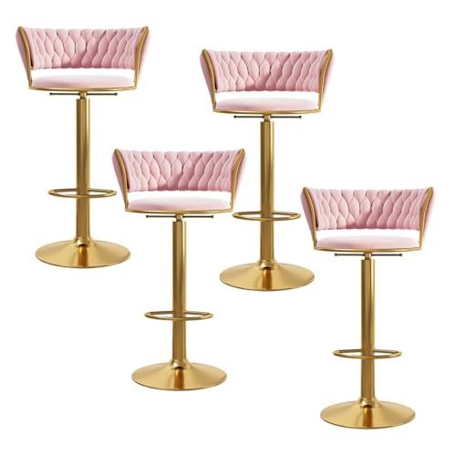 NMVAWIPT Höhenverstellbare, Drehbare Barhocker, 4er-Set, Mit Samtgepolsterter, Getufteter Rückenlehne Und Goldener Fußstütze(Pink-Gold Leg) von NMVAWIPT