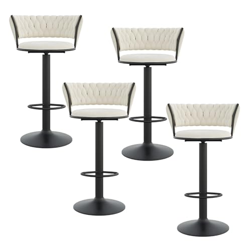 NMVAWIPT Höhenverstellbare, Drehbare Barhocker, 4er-Set, Mit Samtgepolsterter, Getufteter Rückenlehne Und Goldener Fußstütze(White-Black Leg) von NMVAWIPT