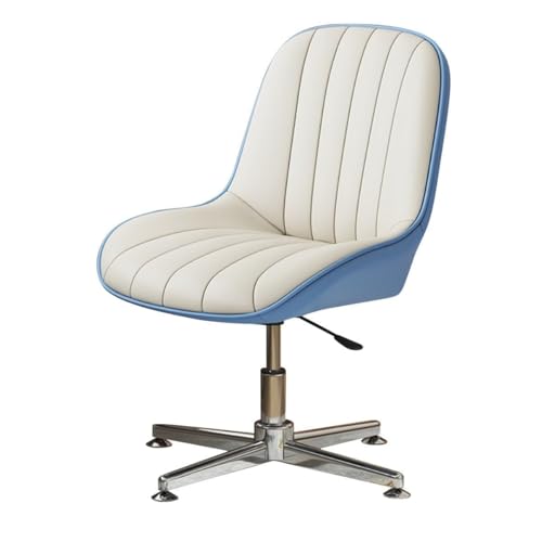 NMVAWIPT Höhenverstellbarer Bürodrehstuhl Ohne Rollen, Mit Gepolsterter Sitzfläche Und Rückenlehne, Armloses Leder for Den Heimcomputer(Blue+beige) von NMVAWIPT