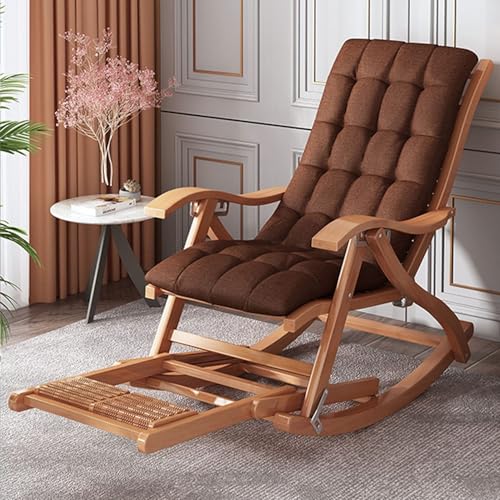NMVAWIPT Klappbare Schaukelstühle for Die Terrasse for Erwachsene, Gartenliegestühle Aus Holz, 200 Kg Belastbarer Liegestuhl(Chair+Brown Cushion) von NMVAWIPT