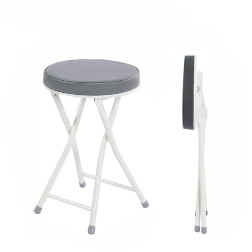 NMVAWIPT Klappbarer Barhocker Mit Rückenlehne – Runder Tragbarer Hocker Aus PU-Leder for Küche, Esszimmer, Café, Camping von NMVAWIPT