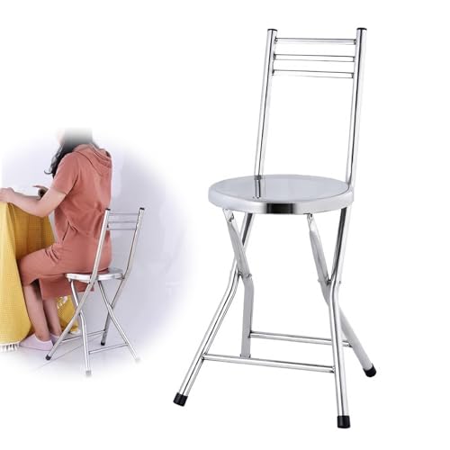 NMVAWIPT Klappbarer Barhocker for Den Außenbereich Mit Rückenlehne Und Fußstütze, Runder Klappstuhl for Die Küche, Metallrahmen for Den Garten von NMVAWIPT