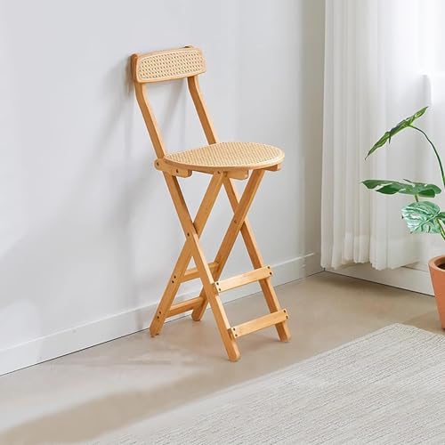 NMVAWIPT Klappbarer Barstuhl Aus Holz Mit Fußstütze Und Rückenlehne, Stapelbare Esszimmerstühle Im Retro-Stil Aus Gewebtem Stoff for Küche, Büro, Bar, Arbeitszimmer(Style1,26x41x92cm) von NMVAWIPT