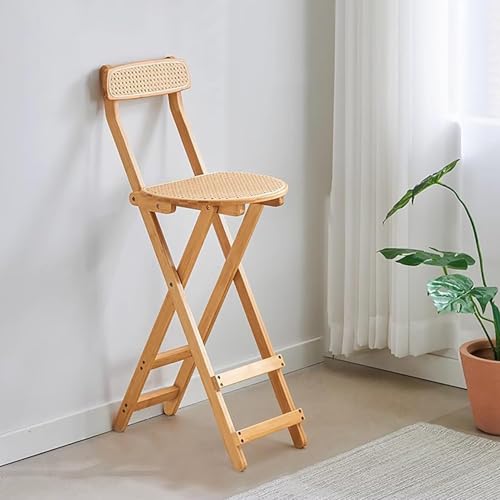 NMVAWIPT Klappbarer Barstuhl Aus Holz Mit Fußstütze Und Rückenlehne, Stapelbare Esszimmerstühle Im Retro-Stil Aus Gewebtem Stoff for Küche, Büro, Bar, Arbeitszimmer(Style1,26x49x100cm) von NMVAWIPT