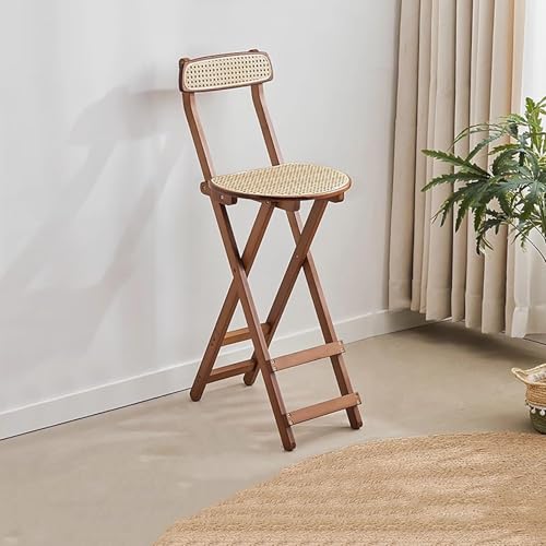 NMVAWIPT Klappbarer Barstuhl Aus Holz Mit Fußstütze Und Rückenlehne, Stapelbare Esszimmerstühle Im Retro-Stil Aus Gewebtem Stoff for Küche, Büro, Bar, Arbeitszimmer(Style2,26x41x92cm) von NMVAWIPT