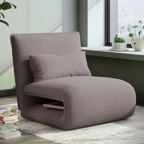 NMVAWIPT Klappbarer Bodensofastuhl, Loungesitz, 3 Winkel Verstellbar, Bequem Gepolstert, Schlaffähig, Mit Lendenkissen, Einzelcouch Fürs Schlafzimmer(Coffee) von NMVAWIPT