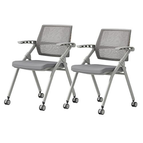 NMVAWIPT Klappbarer Bürostuhl Mit Rollen – Ergonomische Netzrückenlehne, Gepolsterter Sitz, Stapelbarer Schreibtisch for Zuhause, Konferenz, Empfang(Gray,2 Pack) von NMVAWIPT