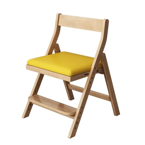 NMVAWIPT Klappbarer Esszimmerstuhl Aus Holz – Schlichtes Design Mit Weichem Kissen, Höhenverstellbar for Schlafzimmer, Wohnheim, Wohnung Und Garten(Log+Yellow) von NMVAWIPT